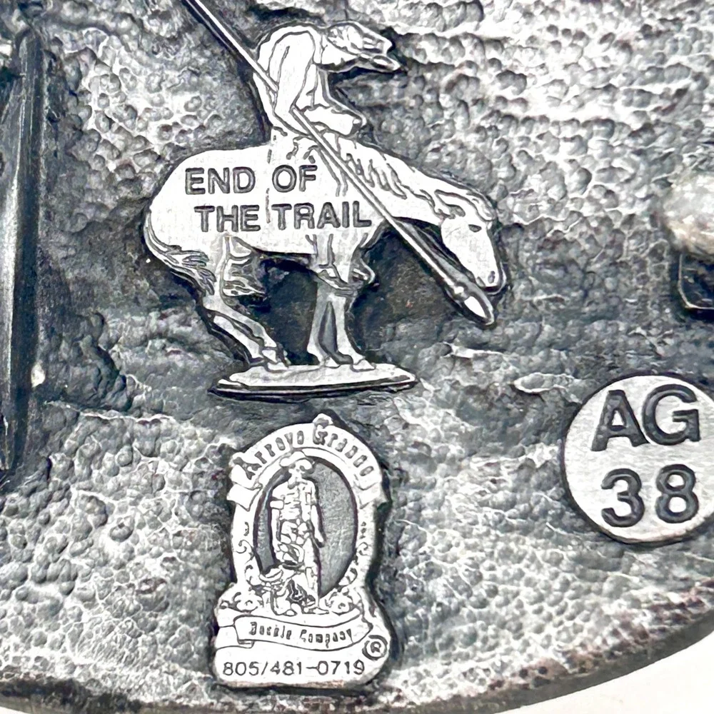 Vintage 1989 Arroyo Grande End of the Trail Belt Buckle USA Made AG 38 Pewter